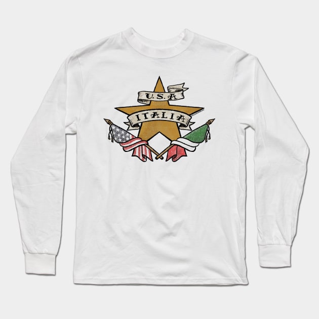 U.S.A. - ITALIA Tattoo Flash Long Sleeve T-Shirt by ItalianPowerStore